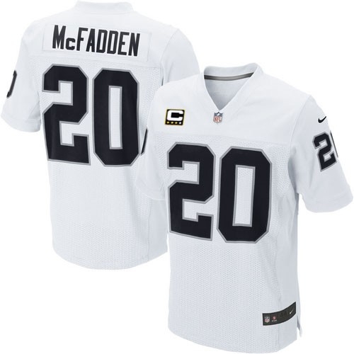 Men's Nike Oakland Raiders 20 Darren McFadden Elite White C Patch NFL Jersey