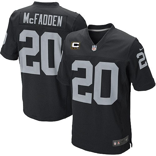 Men's Nike Oakland Raiders 20 Darren McFadden Elite Black Team Color C Patch NFL Jersey