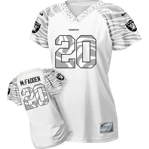 Women's Nike Oakland Raiders 20 Darren McFadden Elite White 2012 Zebra Field Flirt NFL Jersey