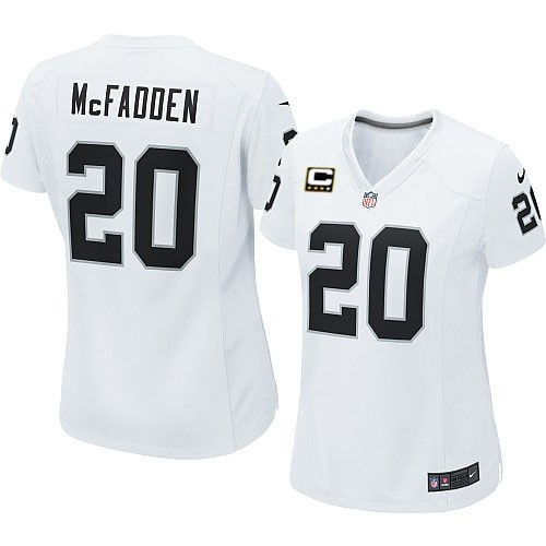 Women's Nike Oakland Raiders 20 Darren McFadden Elite White C Patch NFL Jersey