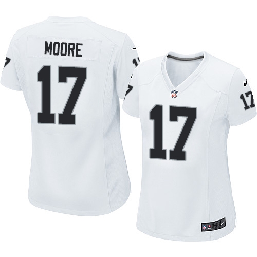 Women's Nike Oakland Raiders 17 Denarius Moore Limited White NFL Jersey