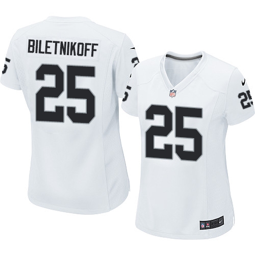 Women's Nike Oakland Raiders 25 Fred Biletnikoff Elite White NFL Jersey