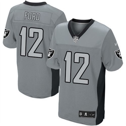 Men's Nike Oakland Raiders 12 Jacoby Ford Elite Grey Shadow NFL Jersey