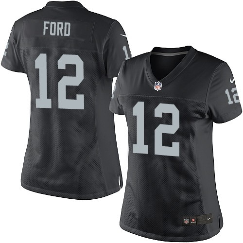 Women's Nike Oakland Raiders 12 Jacoby Ford Elite Black Team Color NFL Jersey