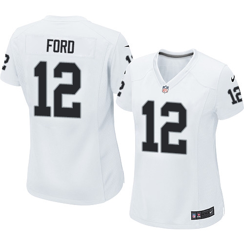Women's Nike Oakland Raiders 12 Jacoby Ford Elite White NFL Jersey