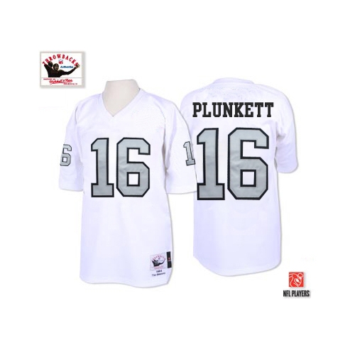 Mitchell and Ness Oakland Raiders 16 Jim Plunkett White with Silver No. Authentic NFL Throwback Jersey