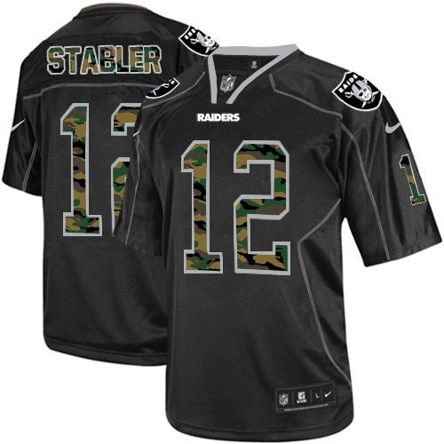 Men's Nike Oakland Raiders 12 Kenny Stabler Limited Black Camo Fashion NFL Jersey