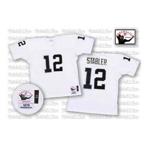 Mitchell and Ness Oakland Raiders 12 Kenny Stabler White Authentic NFL Throwback Jersey