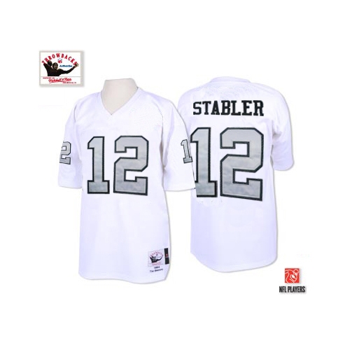 Mitchell and Ness Oakland Raiders 12 Kenny Stabler White with Silver No. Authentic NFL Throwback Jersey