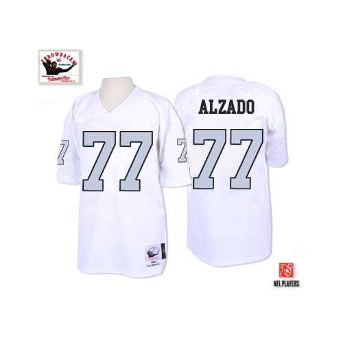 Mitchell and Ness Oakland Raiders 77 Lyle Alzado White with Silver No. Authentic Throwback NFL Jersey