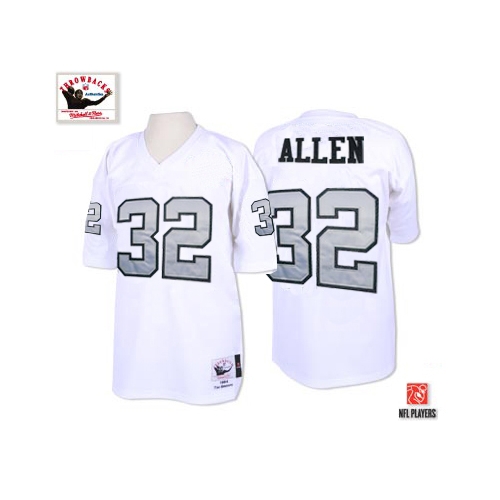 Mitchell and Ness Oakland Raiders 32 Marcus Allen White with Silver No. Authentic NFL Throwback Jersey
