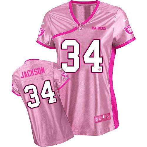 Nike Oakland Raiders 34 Bo Jackson Game Pink Women's Be Luv'd NFL Jersey