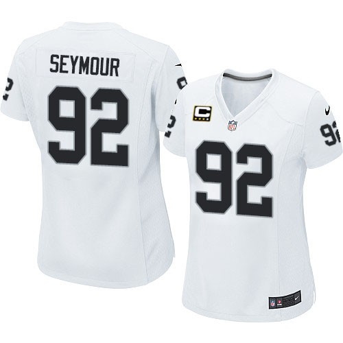 Women's Nike Oakland Raiders 92 Richard Seymour Elite White C Patch NFL Jersey