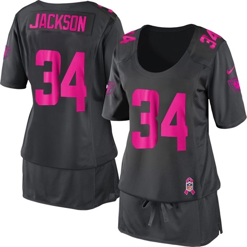 Women's Nike Oakland Raiders 34 Bo Jackson Limited Dark Grey Breast Cancer Awareness NFL Jersey