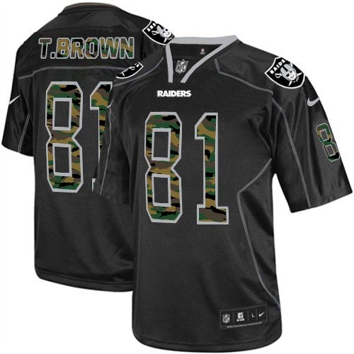 Men's Nike Oakland Raiders 81 Tim Brown Elite Black Camo Fashion NFL Jersey