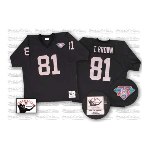 Mitchell and Ness Oakland Raiders 81 Tim Brown Black Team Color Authentic NFL Throwback Jersey