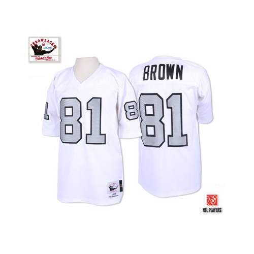 Mitchell And Ness Oakland Raiders 81 Tim Brown White with Silver No. Authentic NFL Jersey