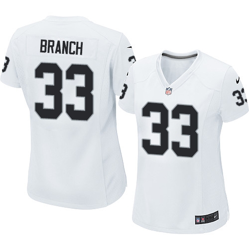 Women's Nike Oakland Raiders 33 Tyvon Branch Elite White NFL Jersey