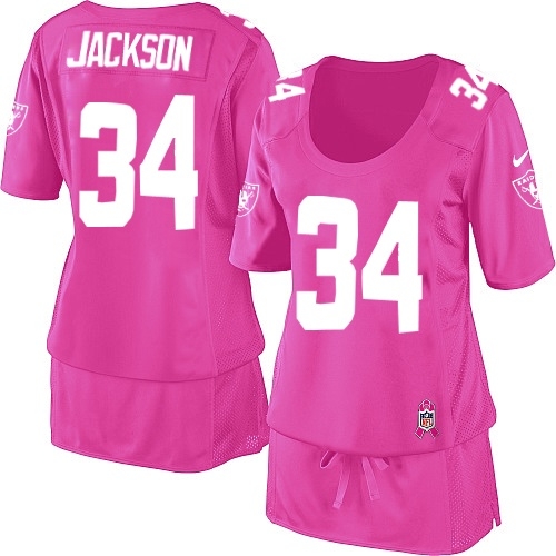 Women's Nike Oakland Raiders 34 Bo Jackson Game Pink Breast Cancer Awareness NFL Jersey